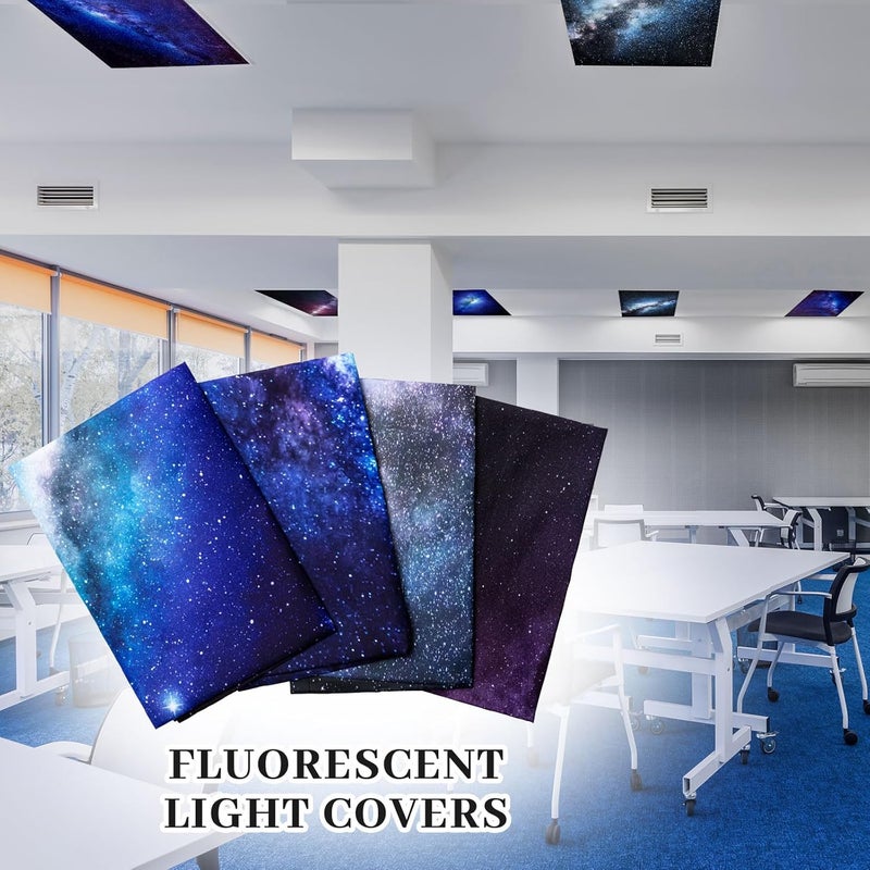 ROCEEI Pack of 4 Fluorescent Light Covers for Ceiling Lights, 4 x 2 Ft, Magnetic Light Covers for Classroom Office Home School Ceiling Decor(Galaxy) - Image 5